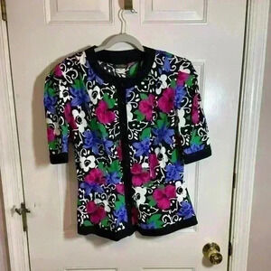 Vintage A.S. Elliot Women's Short Sleeve 100% Cotton Floral Blouse‎ Size 14W